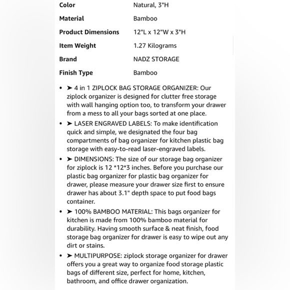 NWT! Bamboo Food Bag Storage Organizer Drawer Or Wall Mount - Sold Out Online - Picture 9 of 10